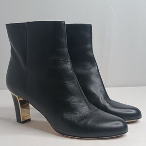 Salvatore Ferragamo Black Leather Ankle Boots with Gold Heel